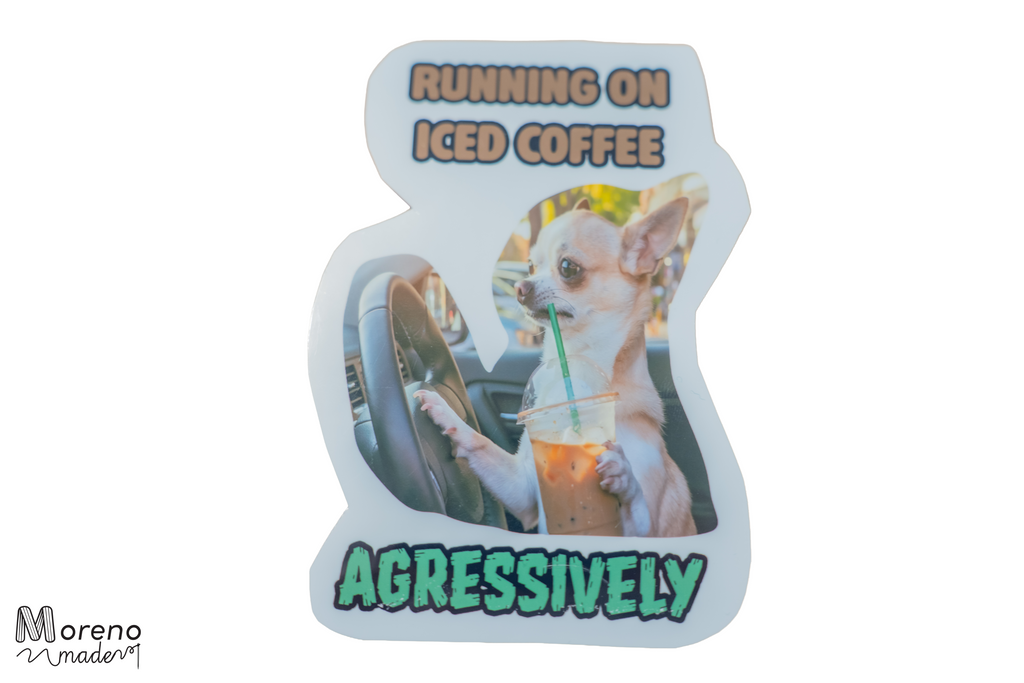 "Running on Iced Coffee Aggressively" Sticker