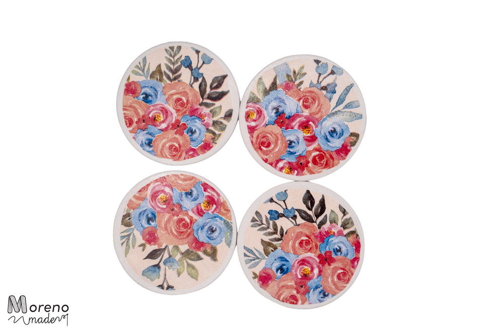 Rose Flower Bouquet Coasters Set of 4